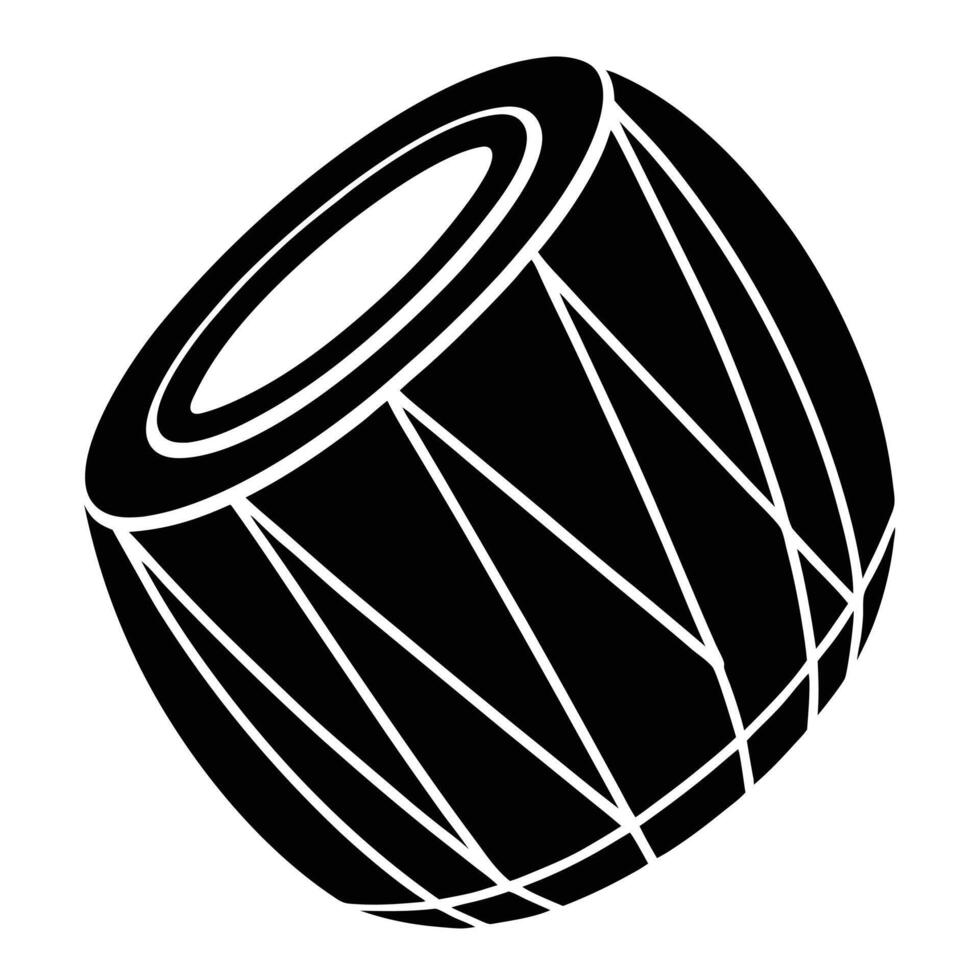 Stylized black and white dholak drum illustration percussion musical instrument vector