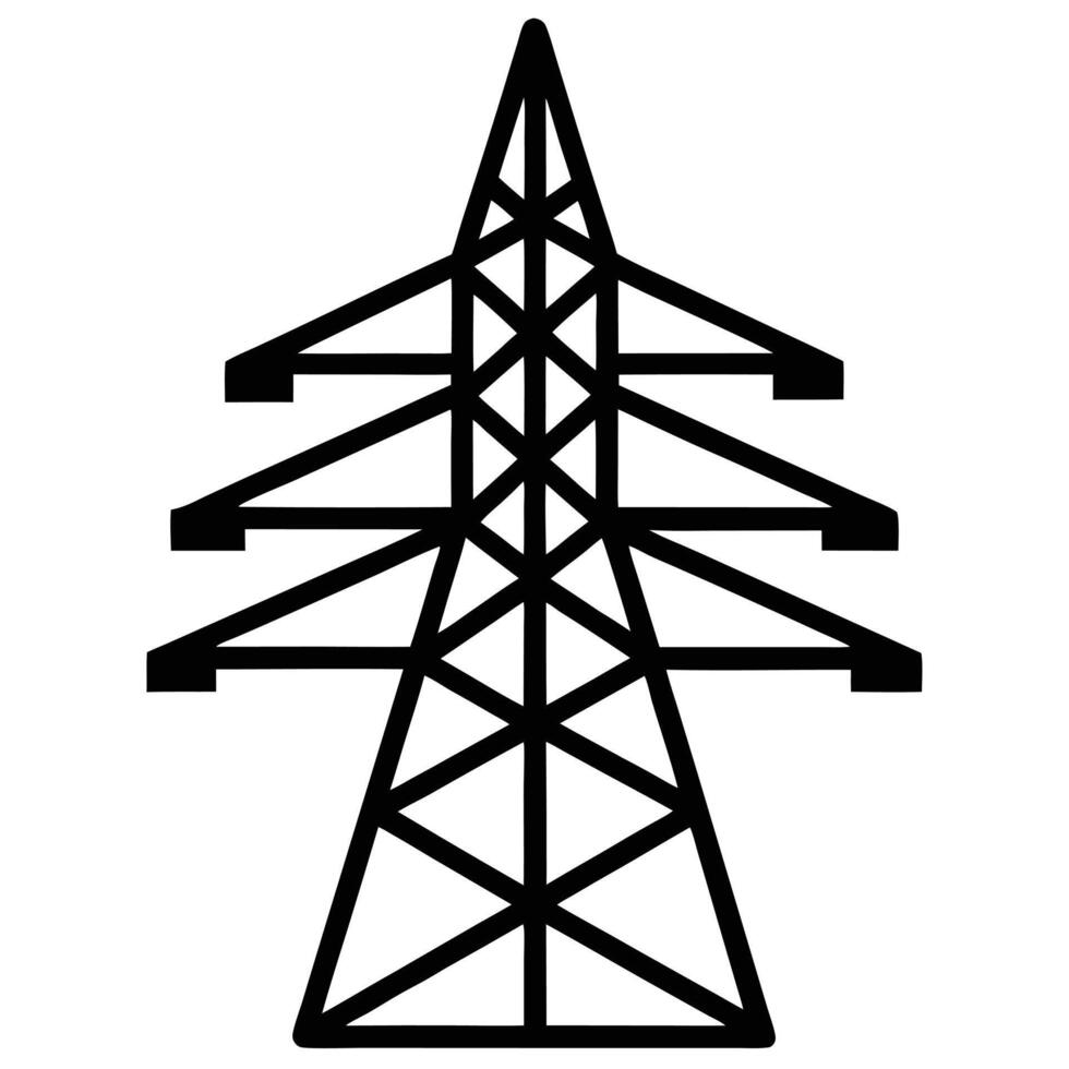 Tall black lattice power transmission tower power tower electricity vector