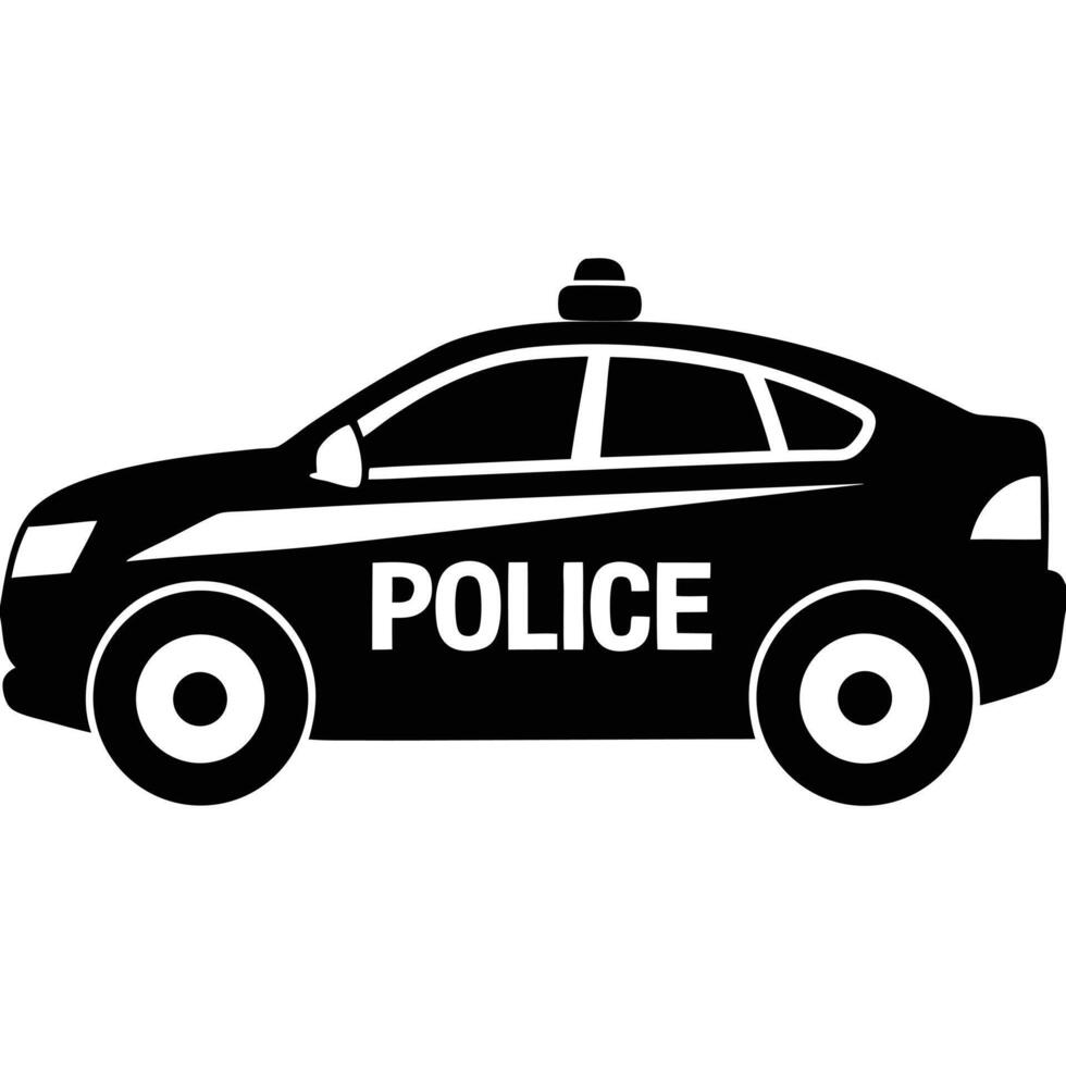 Stylized black silhouette of a police car with white lettering vehicle vector