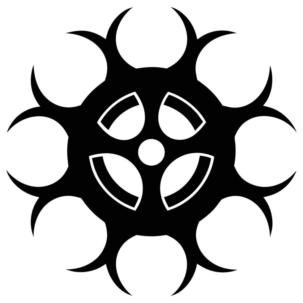 Black biohazard symbol with sharp points and circular elements danger warning vector