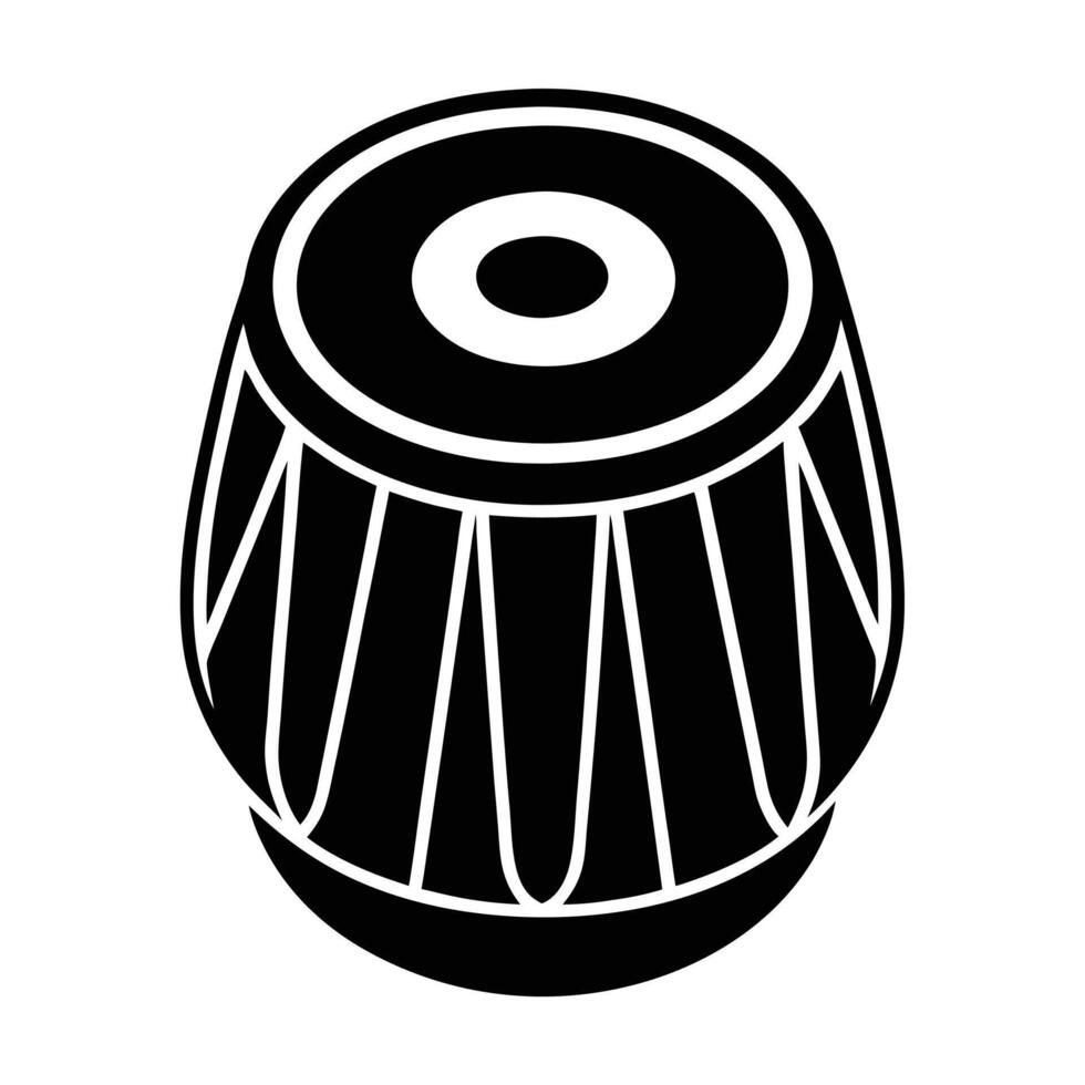 Black and white illustration of a detailed tabla drum percussion musical instrument vector