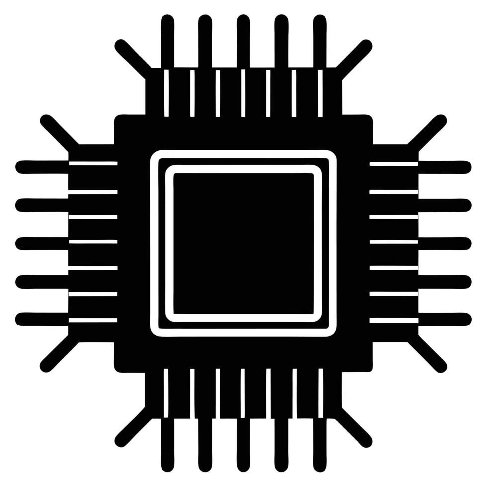 Black integrated circuit with multiple pins microchip processor vector