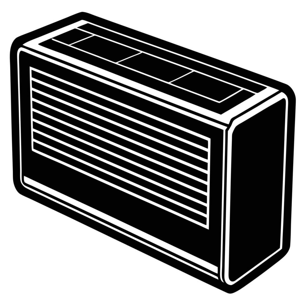 Black and white illustration of an air conditioner unit cooling ventilation vector