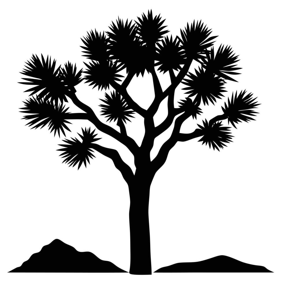Majestic Joshua Tree Silhouette Against White black and white desert plant vector