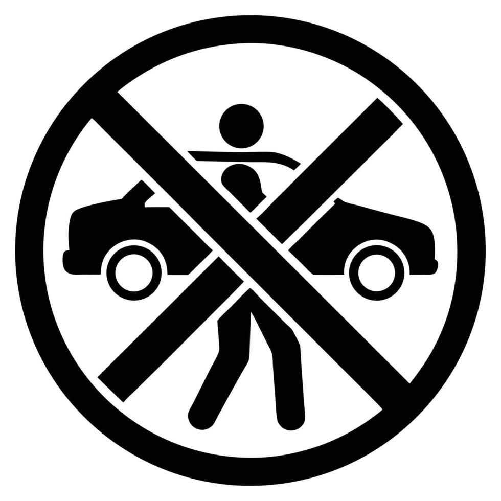 Black prohibition symbol with pedestrian and car traffic vector