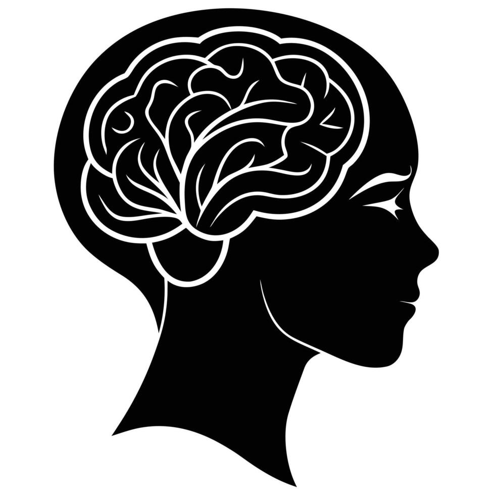 Silhouette profile of a woman s head with brain illustration vector