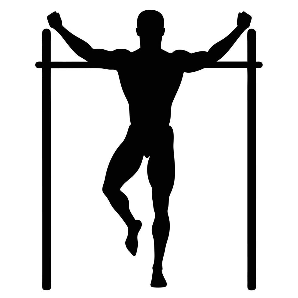 Silhouette of a muscular man performing on a horizontal bar athletic fitness vector