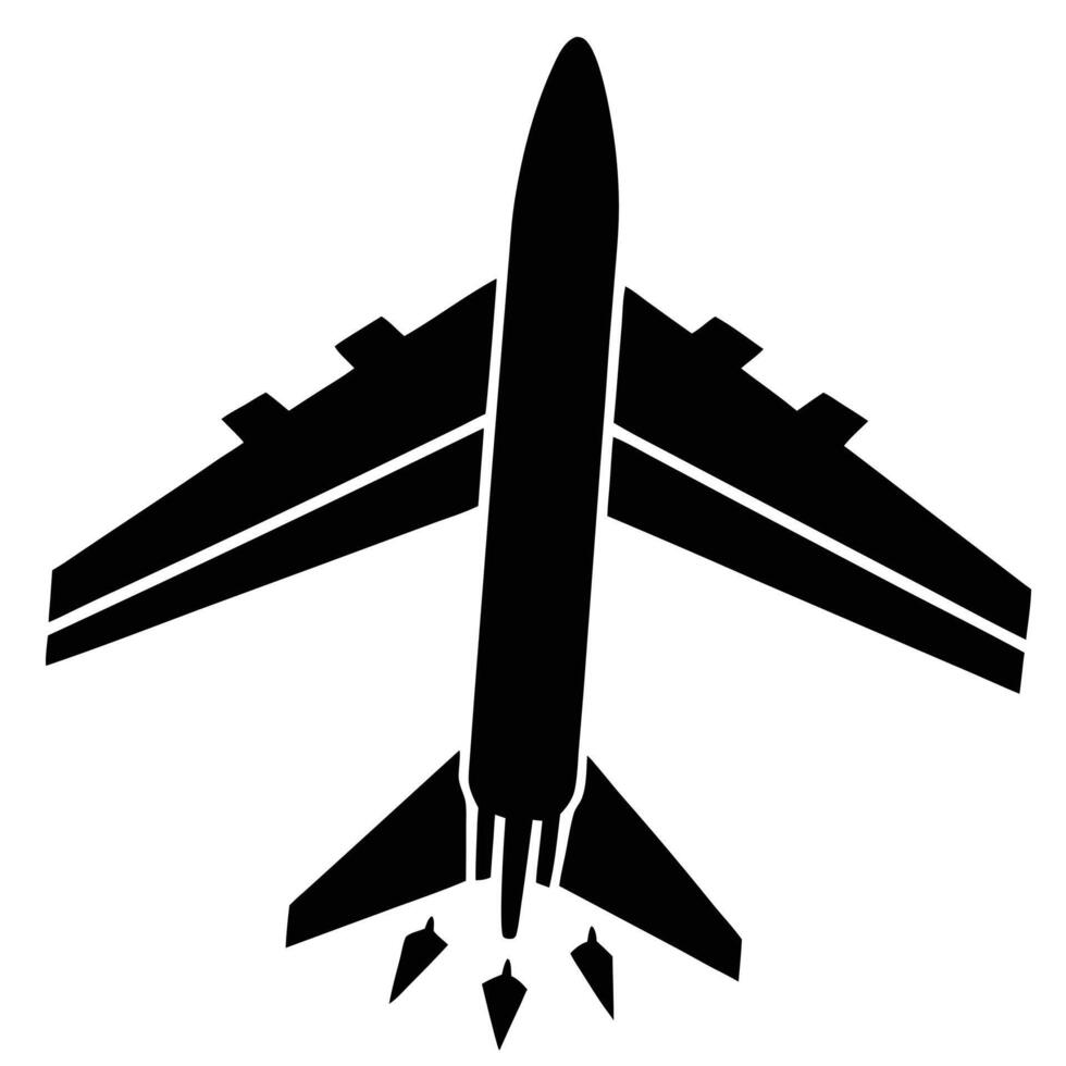Black silhouette of a jet airplane ascending with exhaust trails aircraft vector
