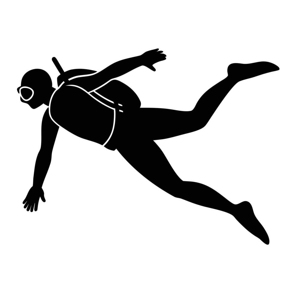 Black silhouette of scuba diver swimming underwater diving vector