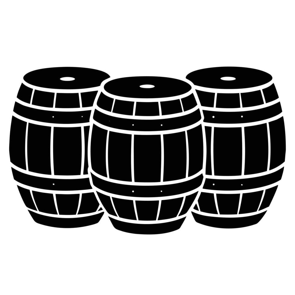 Three black barrels with white bands wood storage vector