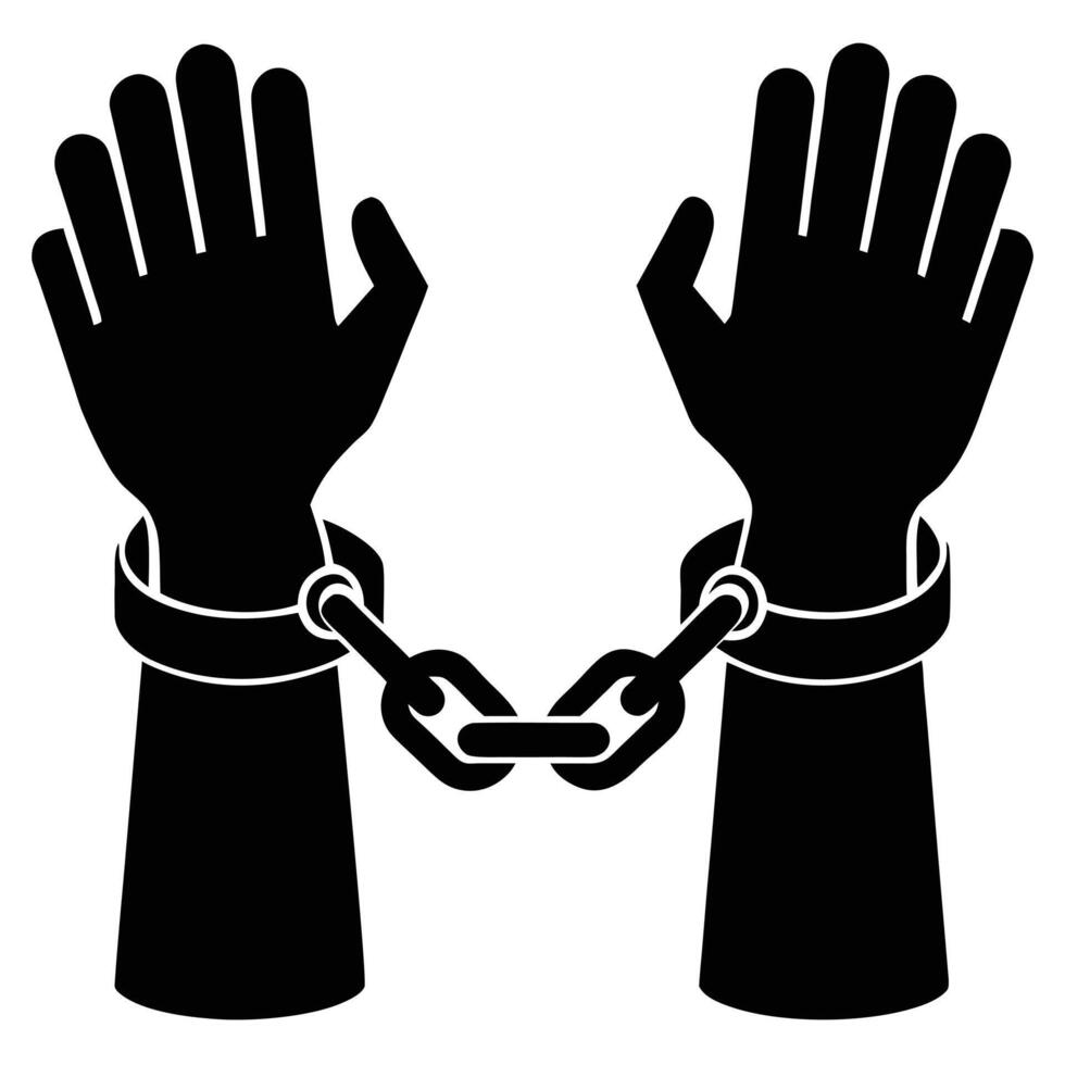 Black silhouette of two hands bound by a chain linked vector