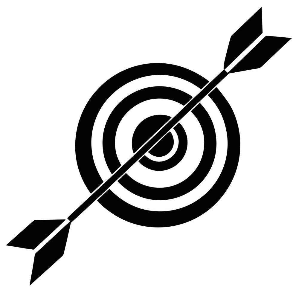 Black arrow hitting bullseye target archery sport vector