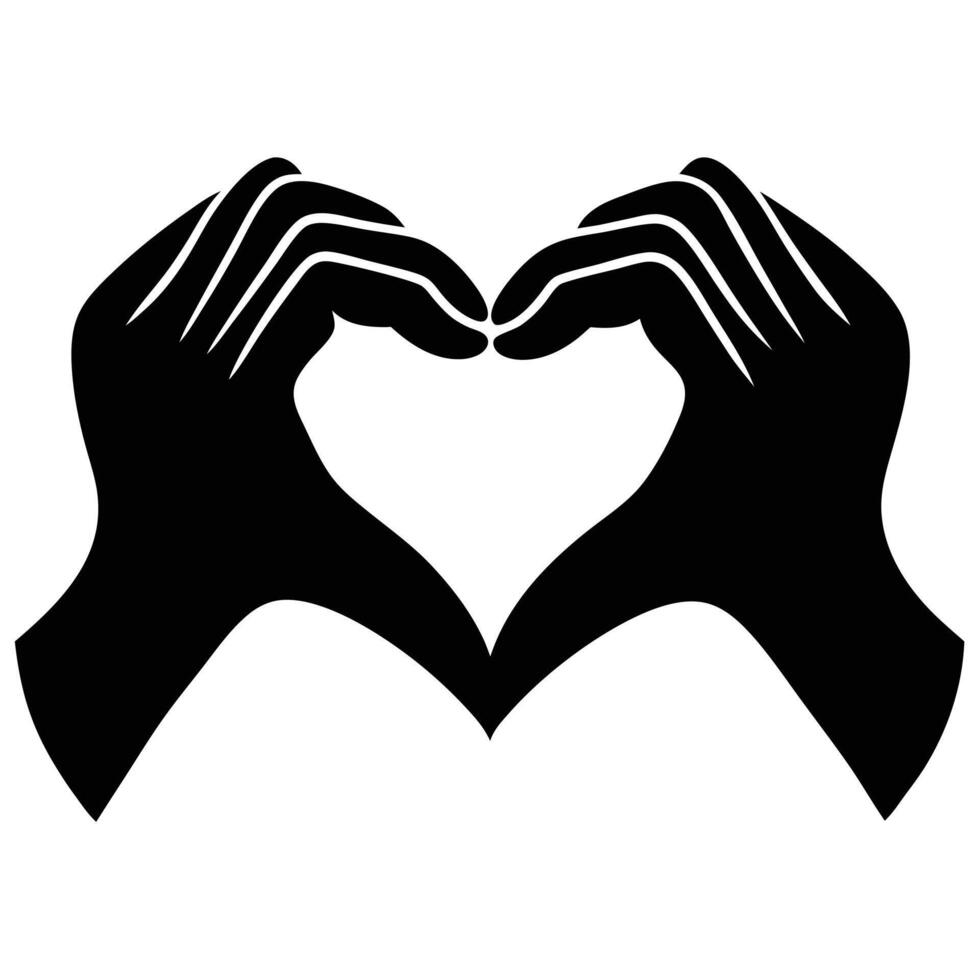 Two black hands forming a heart shape against a white background love symbol vector
