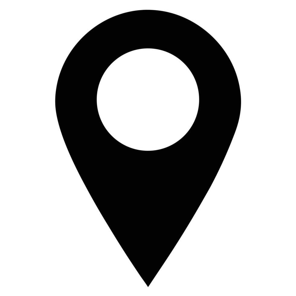 Black location pin icon with white circle map marker navigation vector