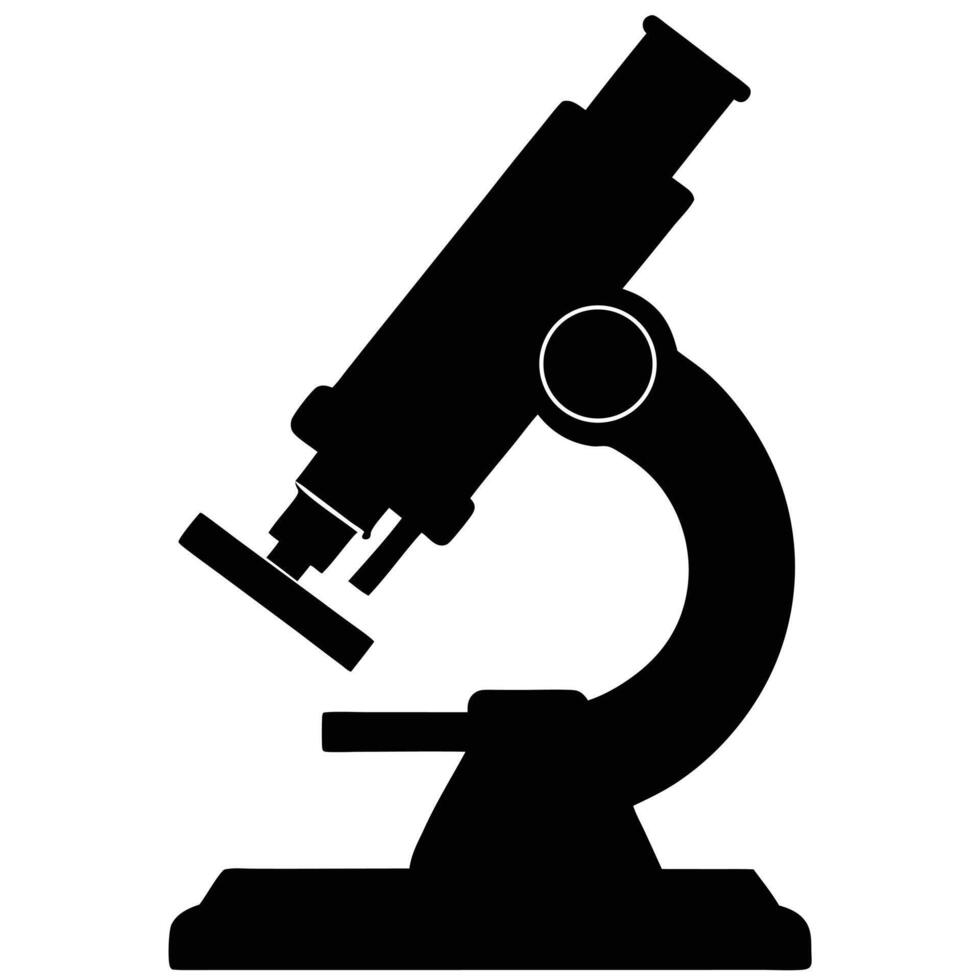 Black silhouette of a vintage microscope scientific instrument laboratory equipment vector
