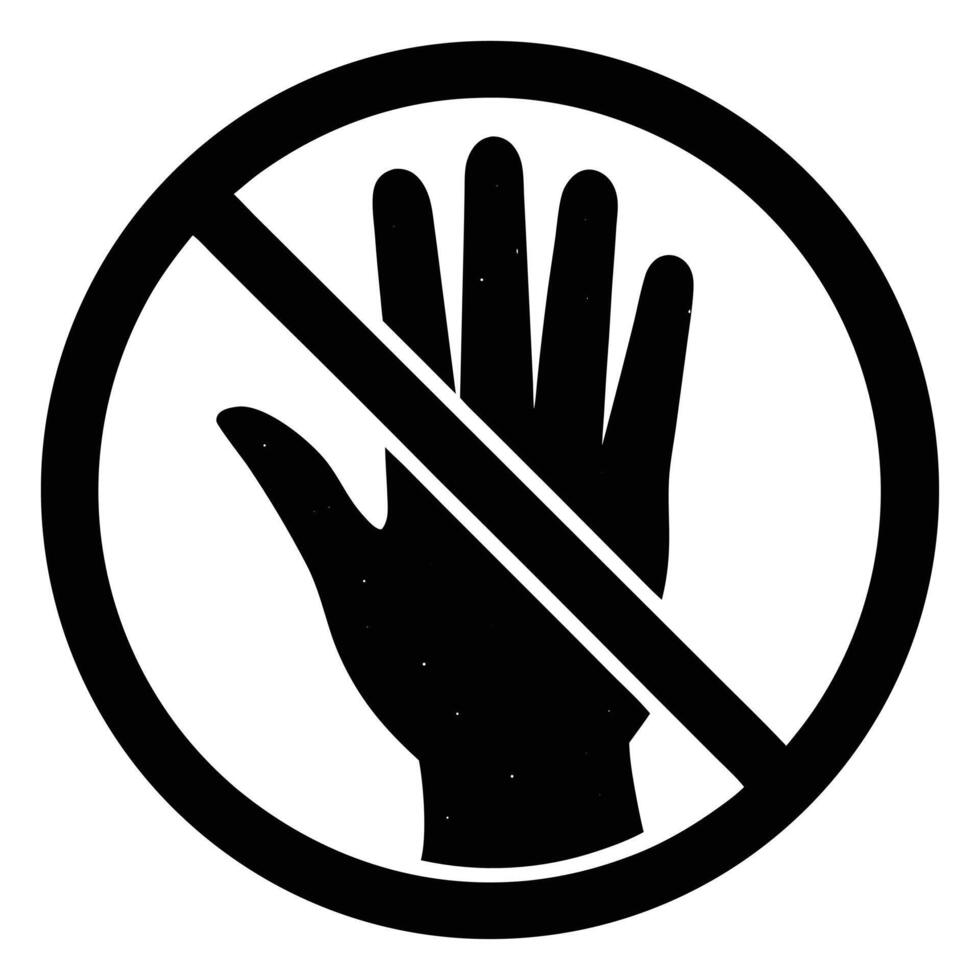 Black hand symbol with prohibition line inside circle white vector