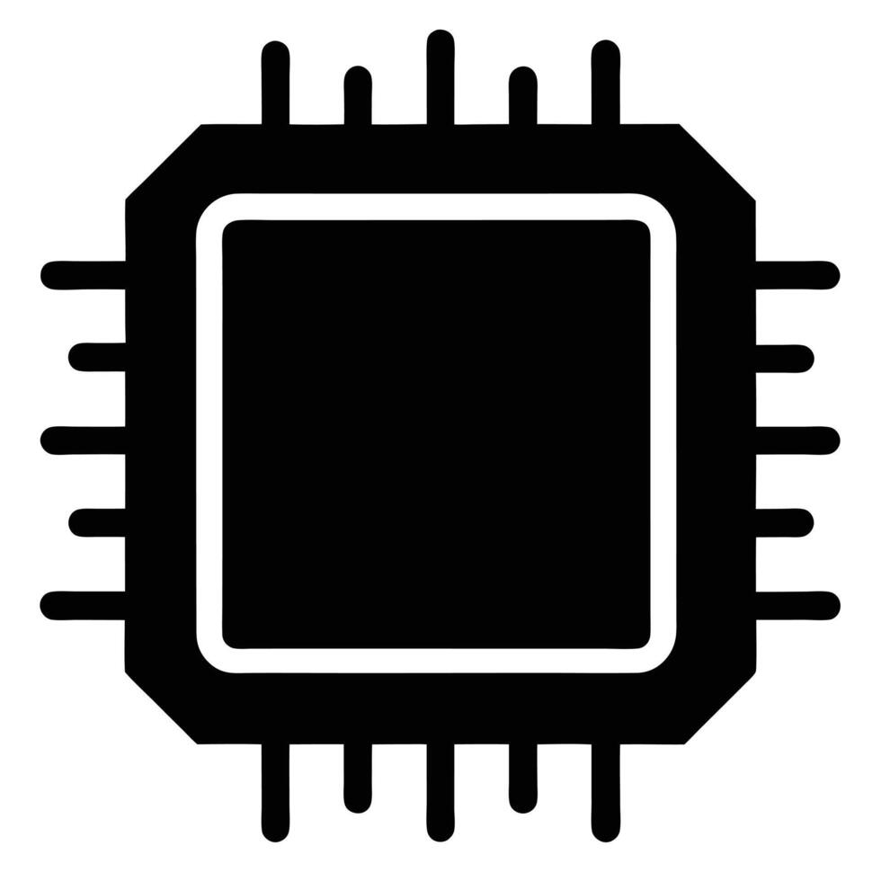 Black square microchip icon with pins processor computer chip vector