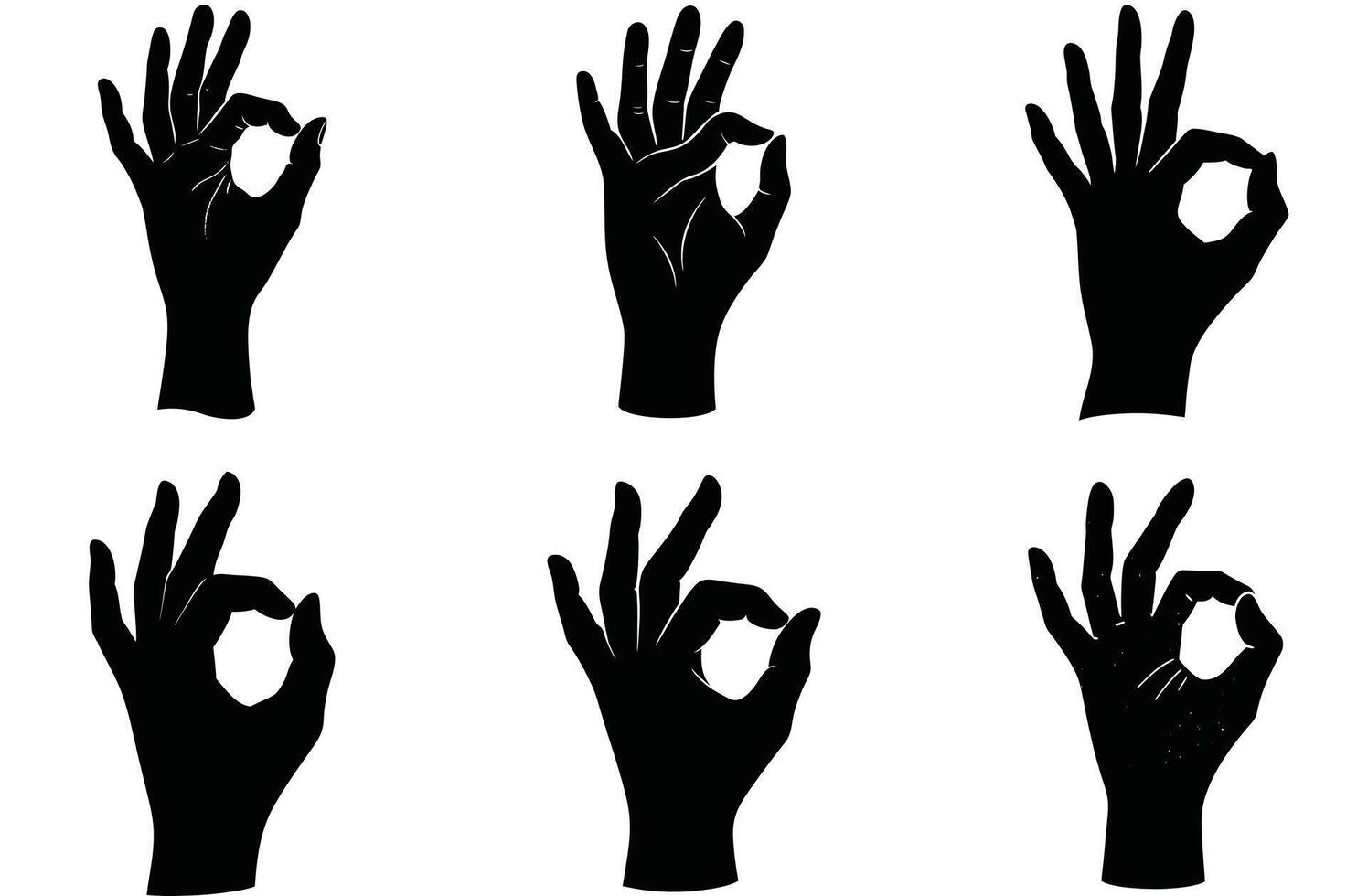 Black silhouette hands forming ok gesture symbol sign vector