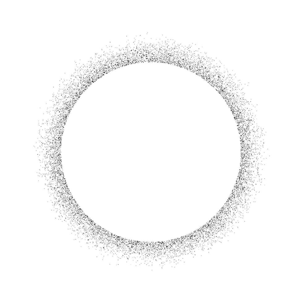 Ring grain texture. Circle faded noise gradient. Round grunge shape. Speckles and particles textured background. Dotted print wallpaper. Backdrop vector