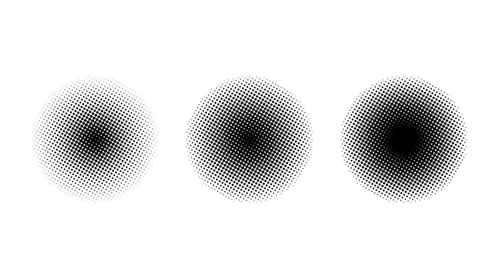Halftone circle gradient set. Comic style round shapes. Semitone dotted globes collection. Circular design elements and texture. . vector