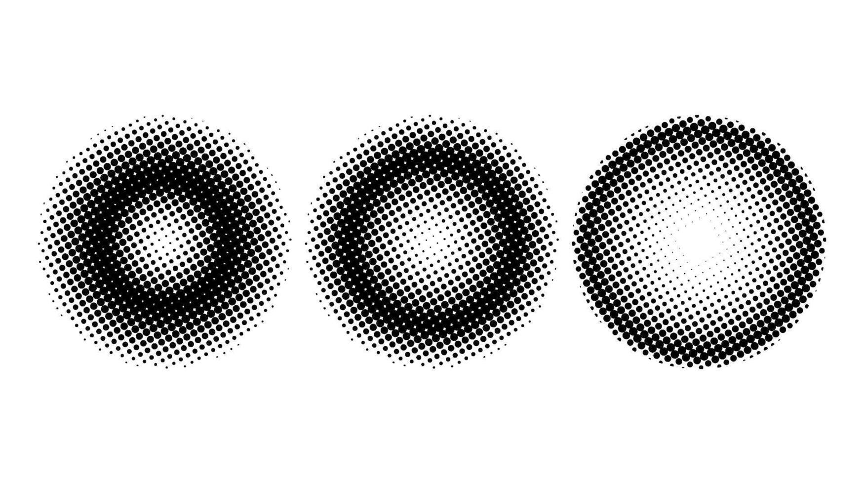 Halftone spheres set. Semitone dotted globes. Comic texture circles. Round gradient collection. Radial design elements. Pointed faded shapes. Monochrome background vector