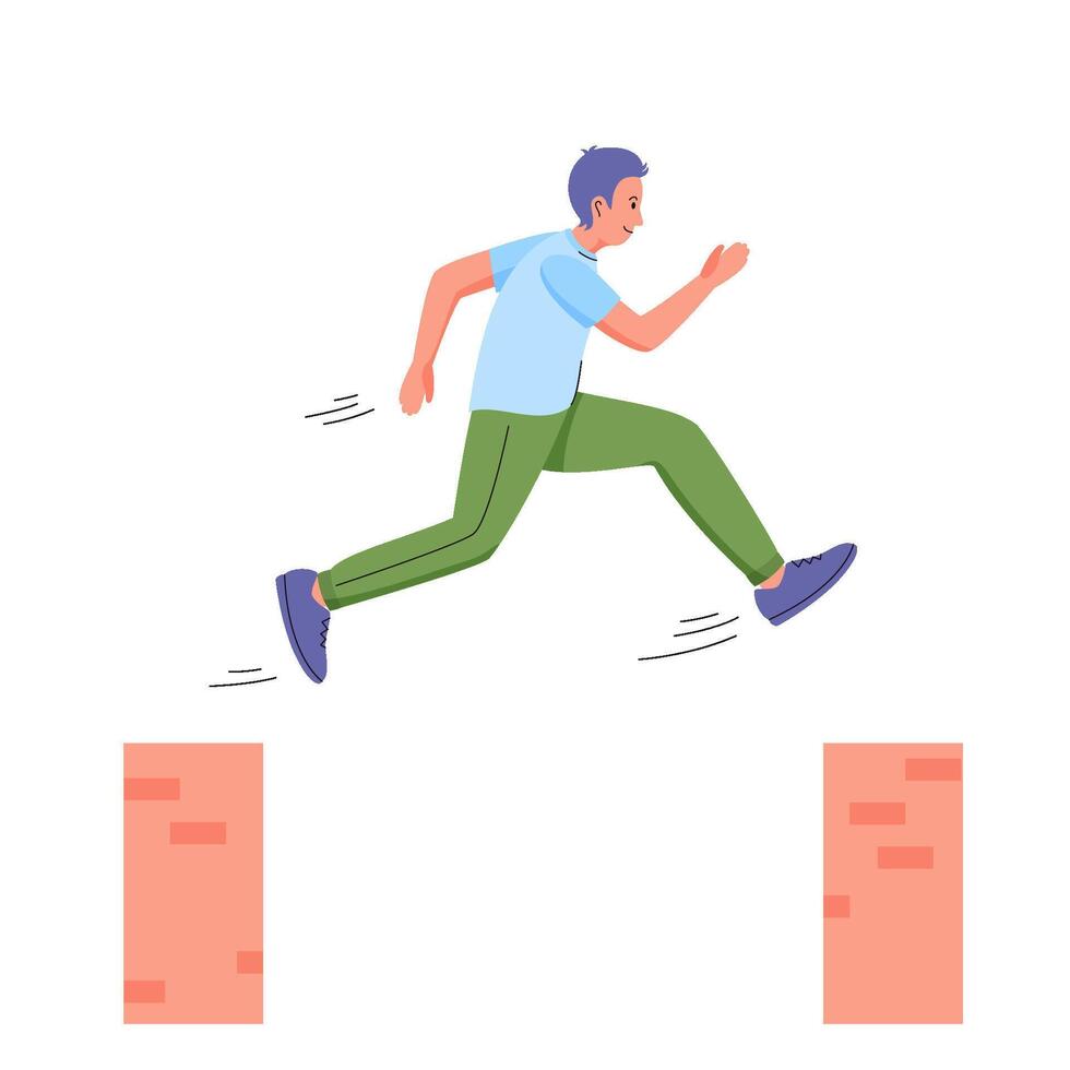 Young man jumping between walls. Free running, parkour, extreme sport vector