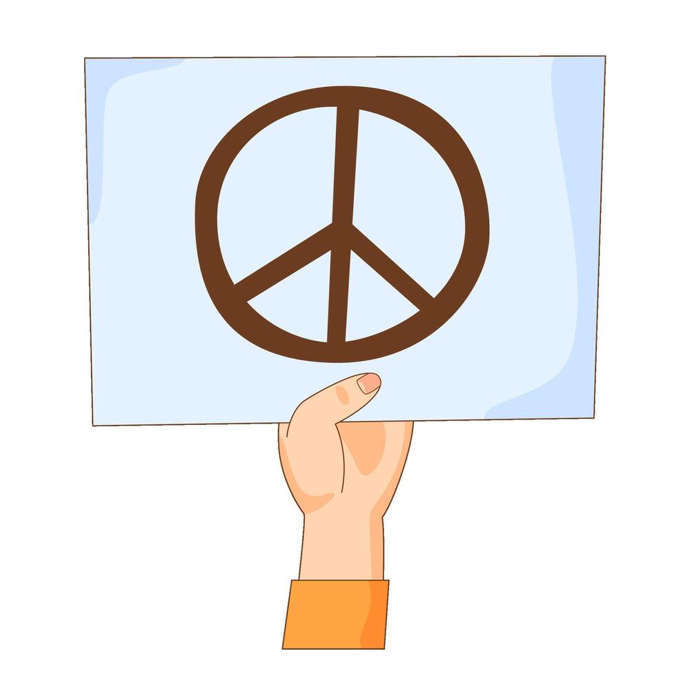 Hand with peace sign on banner. Antiwar and pacifist movement sign, placard or poster. Stop war demand. vector