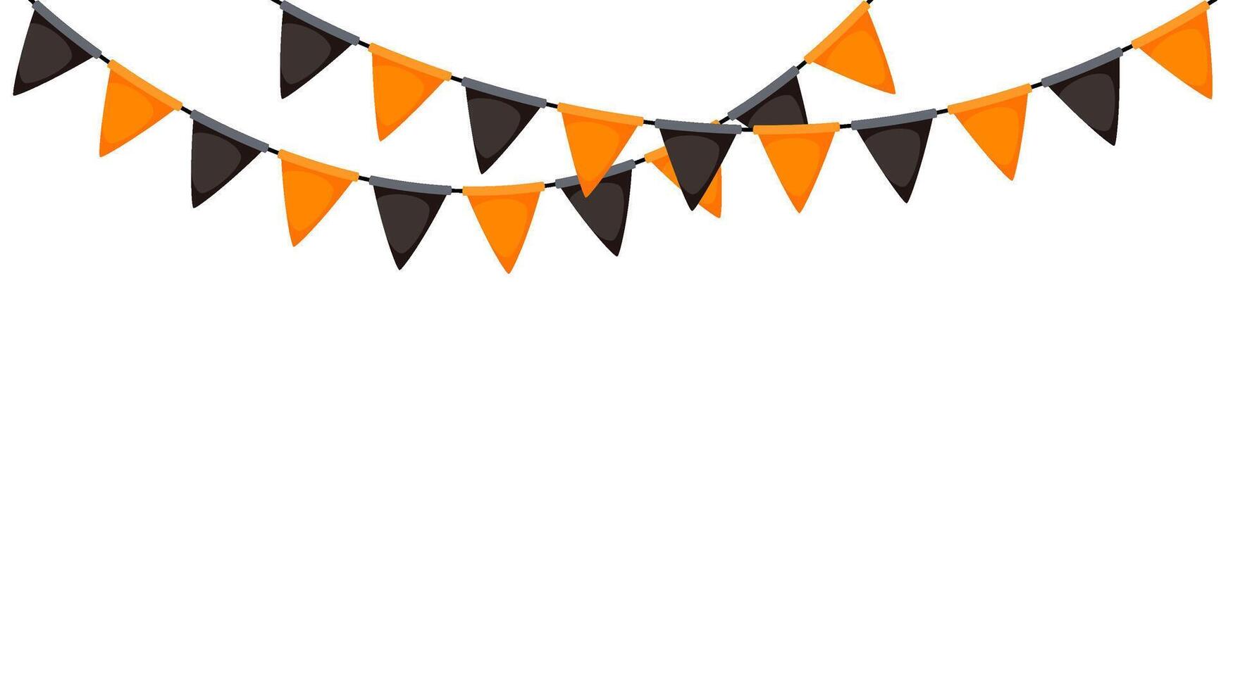Halloween bunting. Black and orange flag garland. Triangle pennants chain. Party bunting decoration. Celebration flags vector