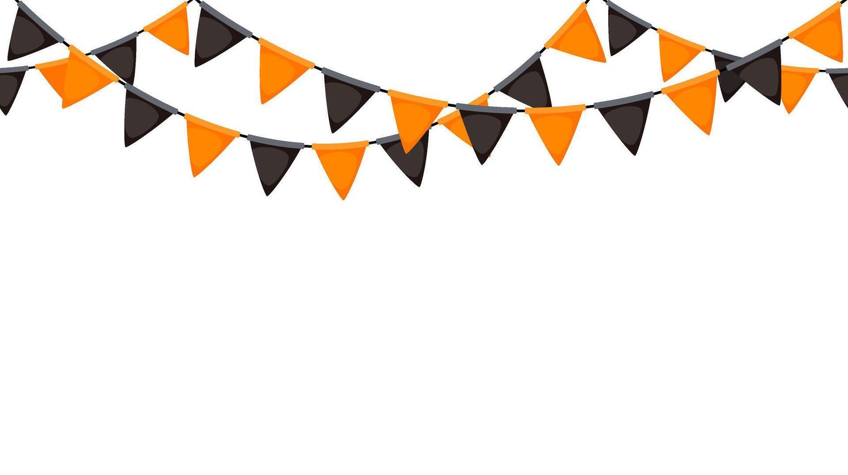 Halloween bunting. Black and orange flag garland. Triangle pennants repeating chain. Party bunting decoration. Celebration flags for decor. background vector