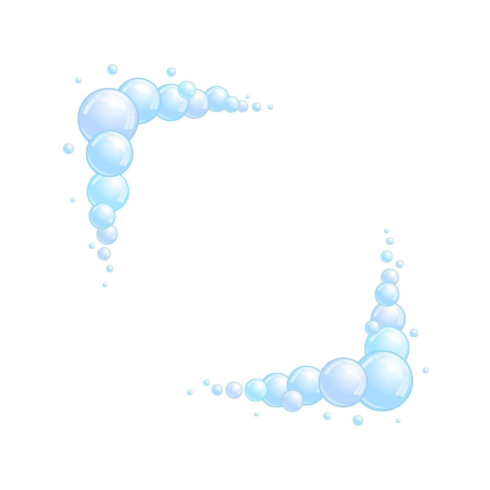 Soap bubble frame. Foam boarder. Blue suds divider and separator. Square decoration elements. vector