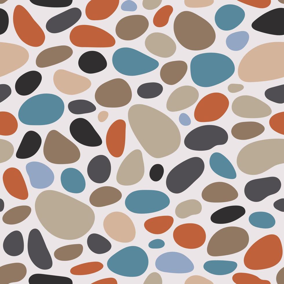 Pebble seamless pattern. Smooth stones background. Cobblestone paving texture. Sea or river pebbles wallpaper. vector