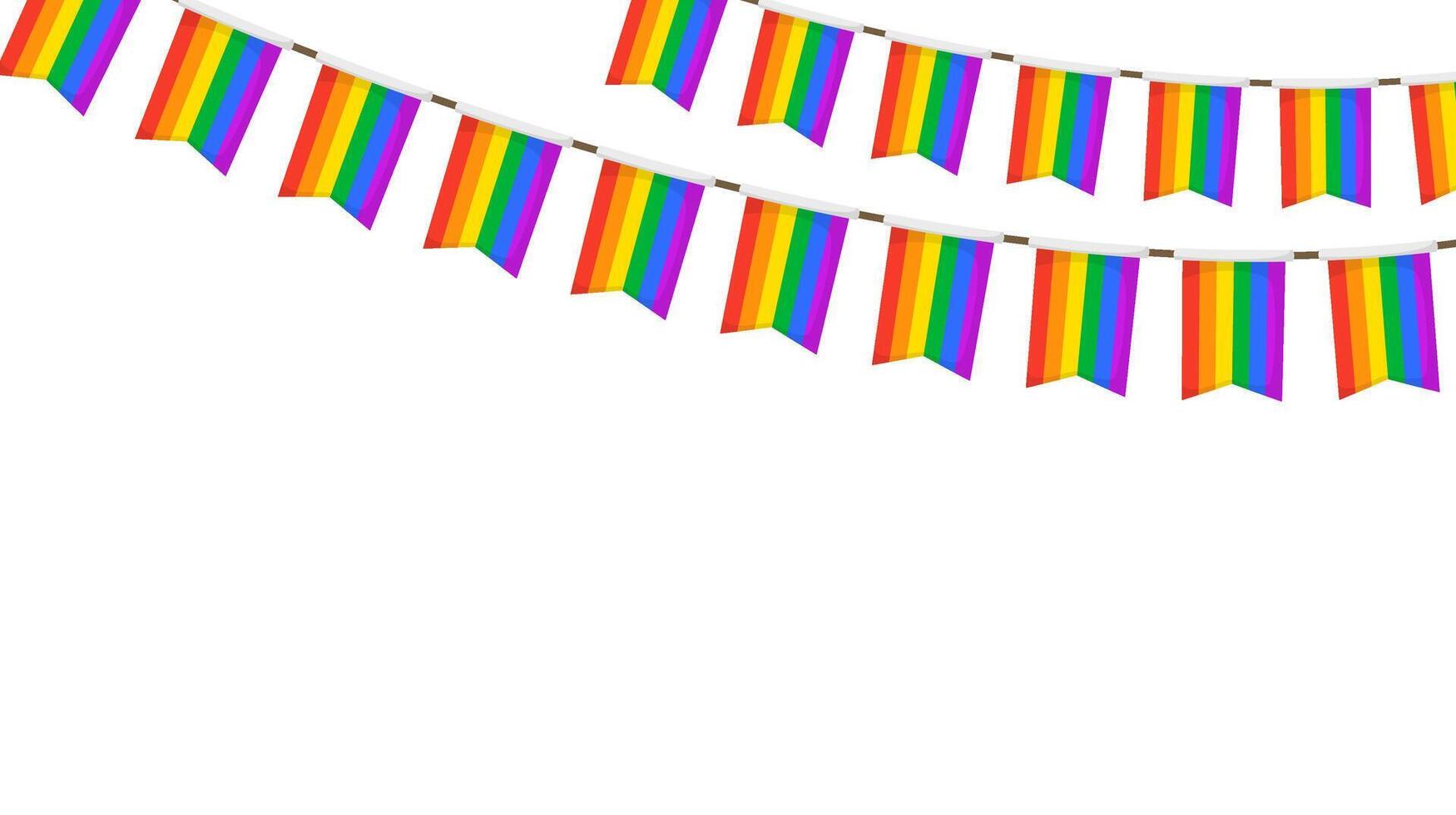 LGBT garland. Rainbow color pennants chain. Party bunting decoration. Celebration flags for pride decor. Footer and banner motif vector