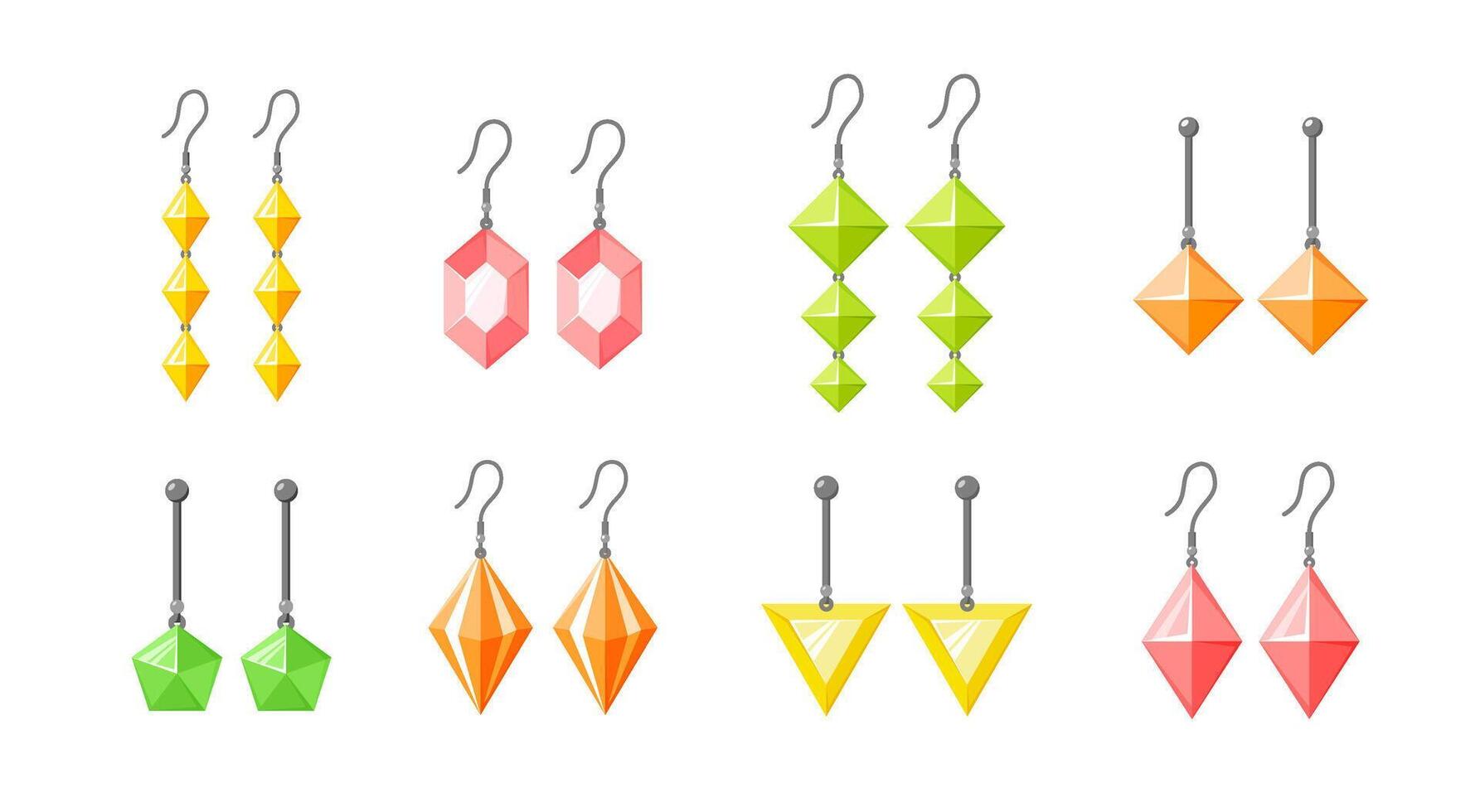 Earrings collection. Shining accessories with gemstones, diamonds, precious stone. Jewellery set vector