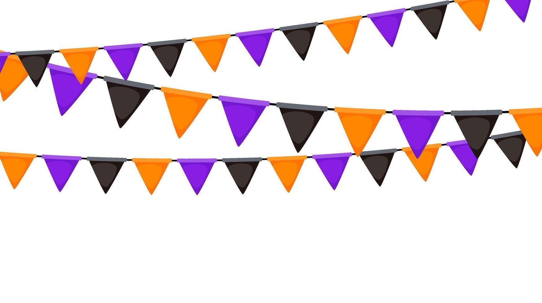 Halloween bunting. Black, orange and purple flag garland. Triangle pennants chain pattern. Party bunting decoration. Celebration flags for decor, banner vector