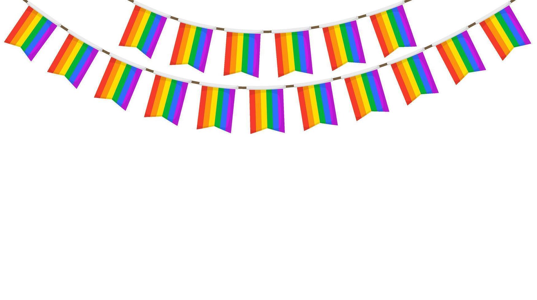 LGBT garland. Rainbow color pennants chain. Party bunting decoration. Celebration flags for pride decor. Footer and banner vector
