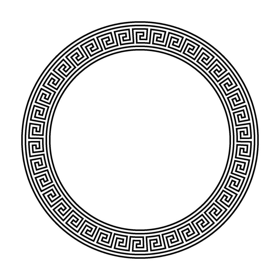 Greek ornament circle frame. Meander round pattern. Ancient Greek fret border. Geometric meandros motif vector
