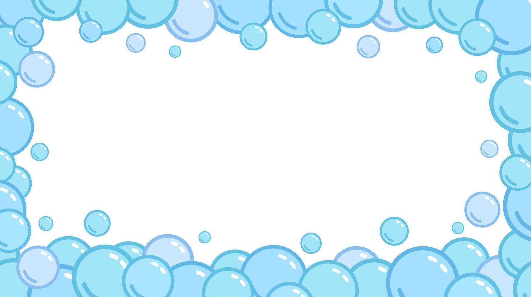 Blue soap bubbles frame. Foam border, suds decorative divider. Soap bubbles pattern vector