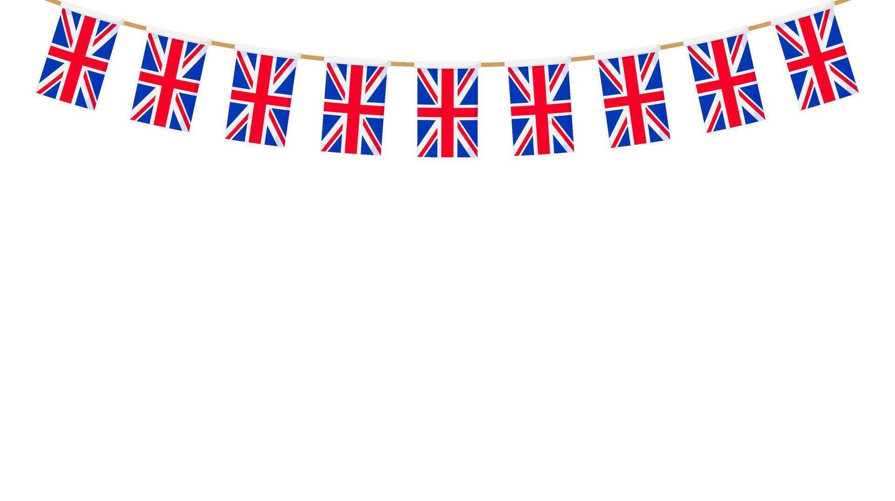 UK flag garland. Union Jack pennants chain. British party bunting decoration. Great Britain flags for celebration vector
