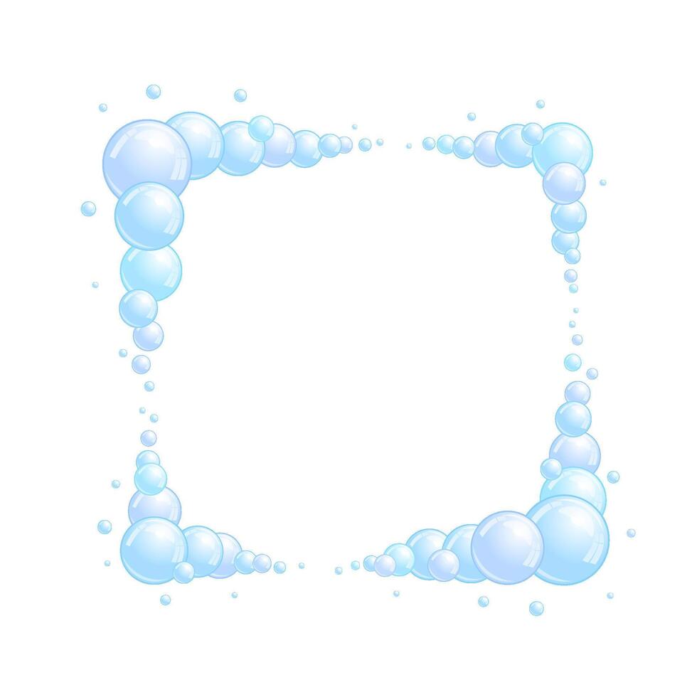 Soap bubble frame. Foam boarder. Blue suds divider and separator. Square decoration elements vector