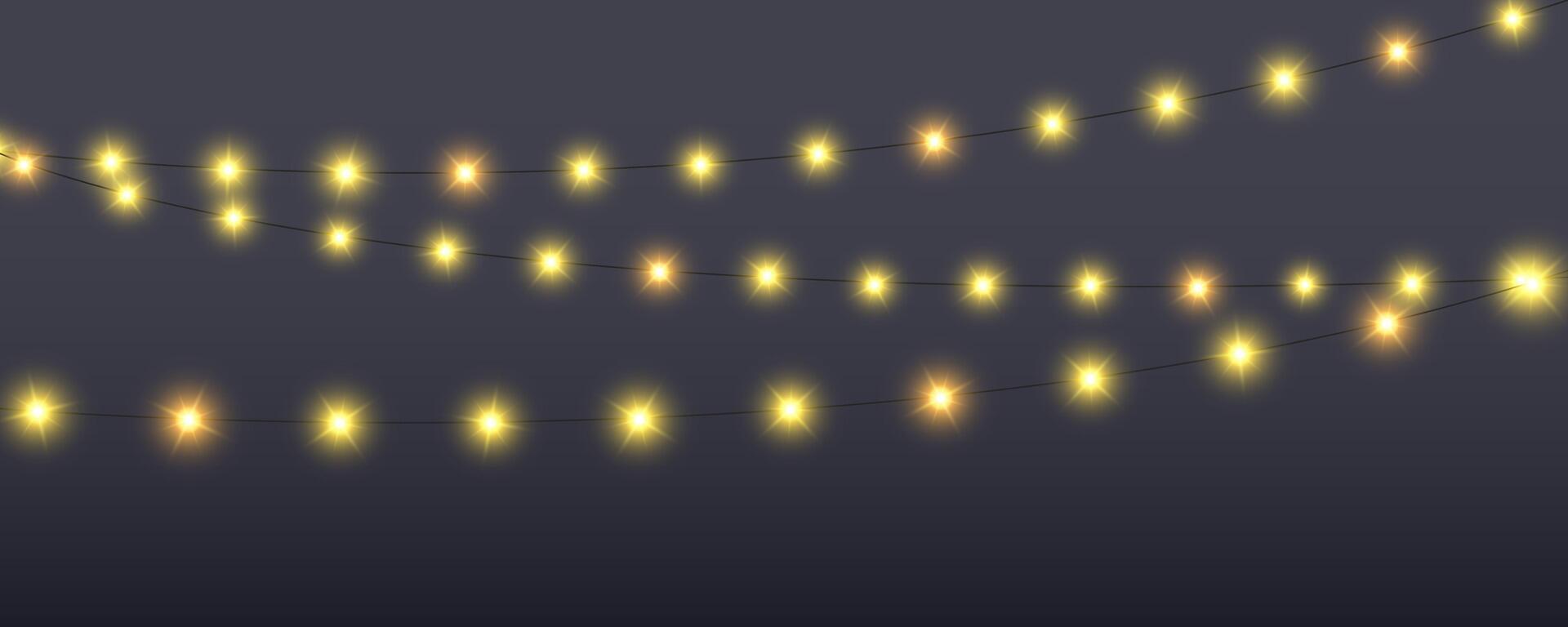 Glowing lamps garland. Decorative Christmas lights. Fairy lights chain. Wall decoration for party. Lamp strings vector