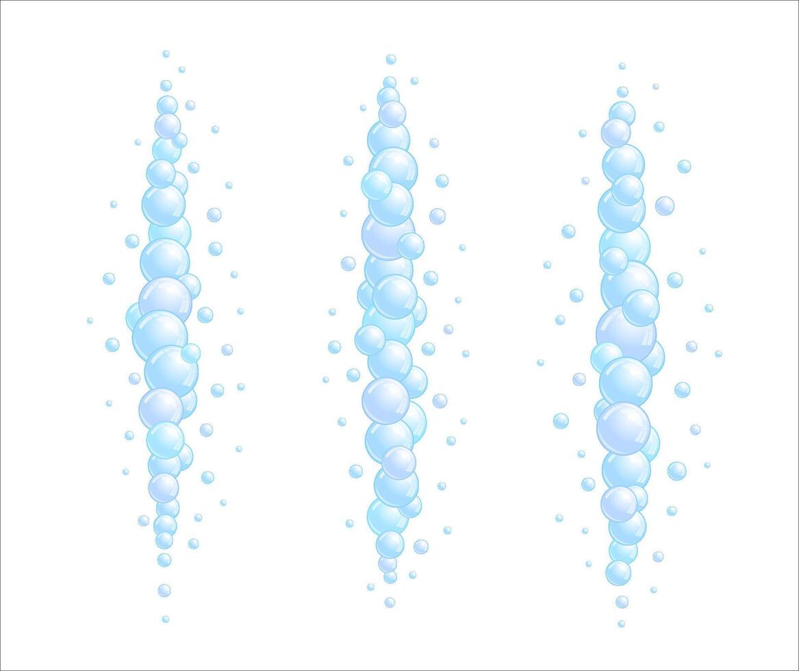 Soap bubble divider set. Vertical foam decoration element. Blue suds cloud border collection. vector