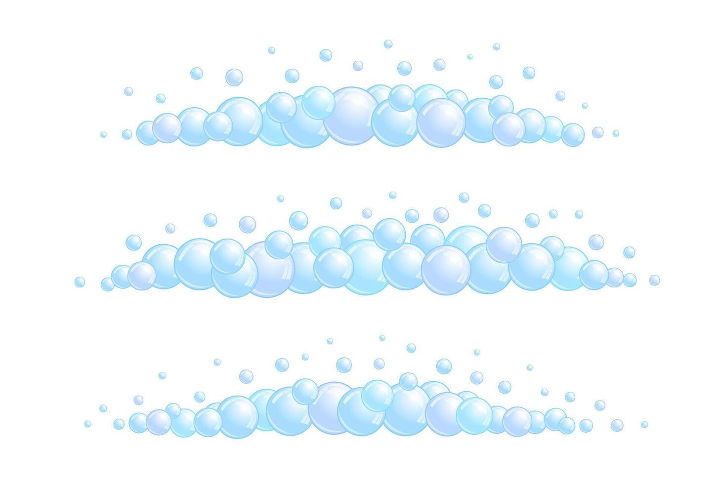 Soap bubble divider set. Horizontal foam decoration element. Blue suds cloud border collection. vector