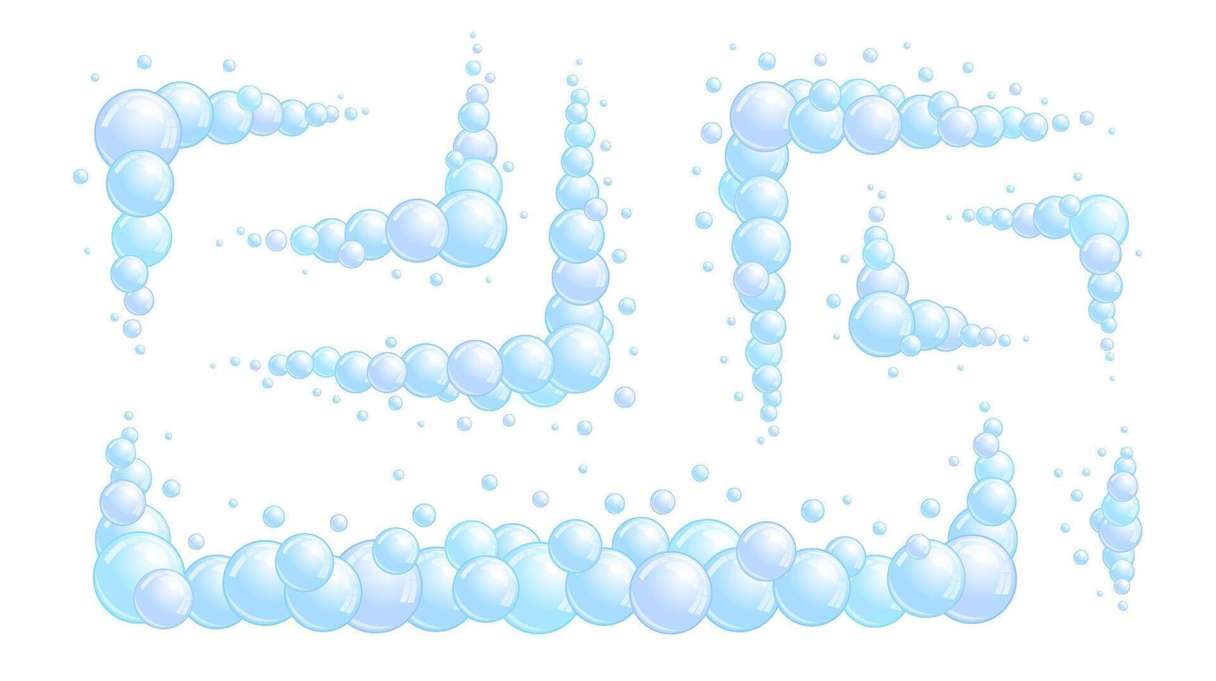 Soap bubble dividers set. Different foam decoration elements collection. Blue suds clouds borders. vector