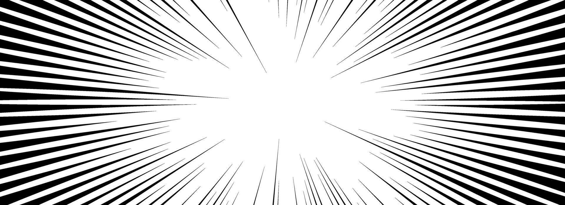 Comic speed lines background. Cartoon book explosion effect. Superhero radial line pattern frame. Pop art flash beams or rays. Manga or anime sunburst wallpaper. Impact backdrop vector