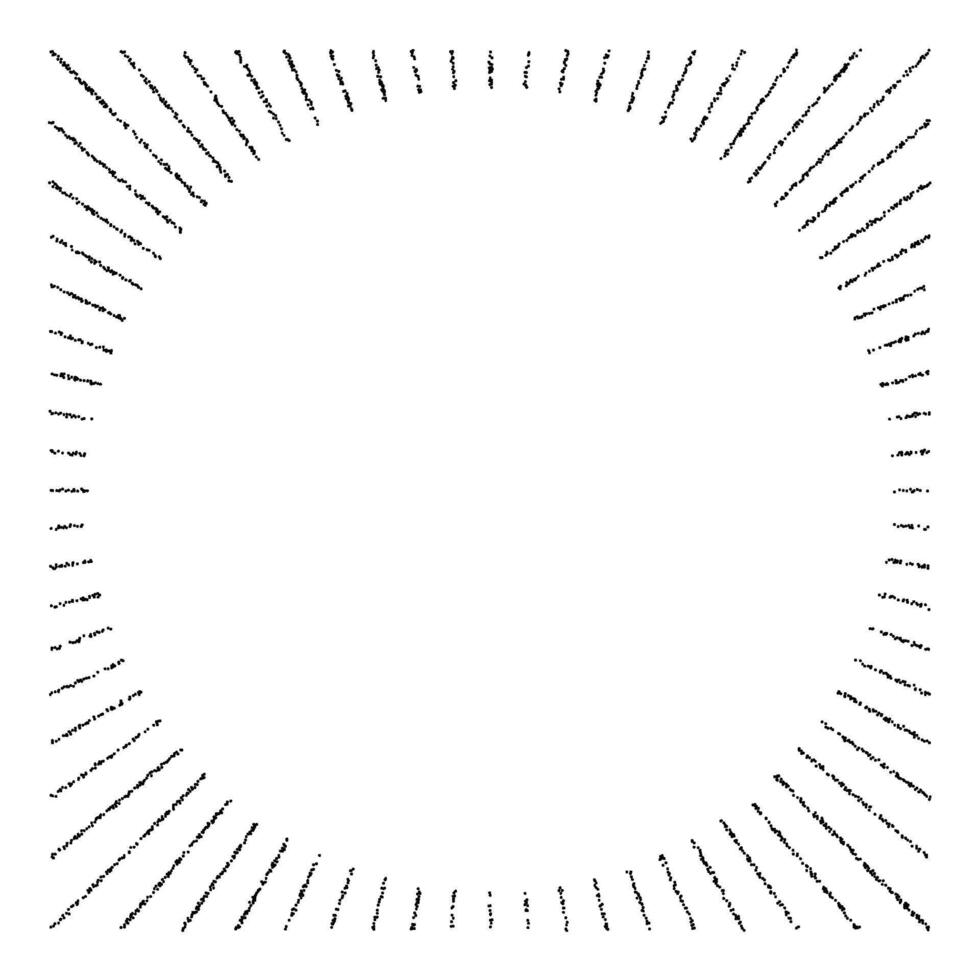 Grainy textured frame. Black stipple dots sunbeams separator and divider. Noise dot rays frame. Stochastic background vector
