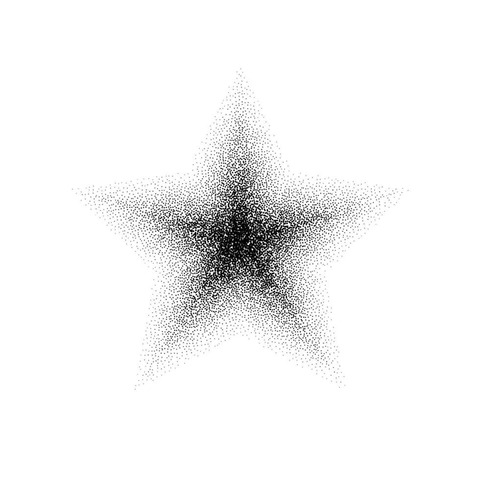 Dotted grain star. Black stipple shape. Abstract noise texture star. Halftone flare form. stochastic vector