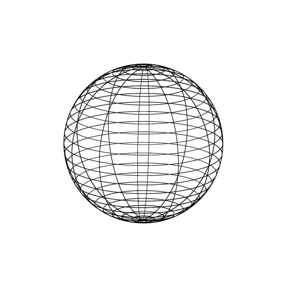 Wireframe sphere. Globe grid frame element. Geometric round net. Outline graphic design element. vector