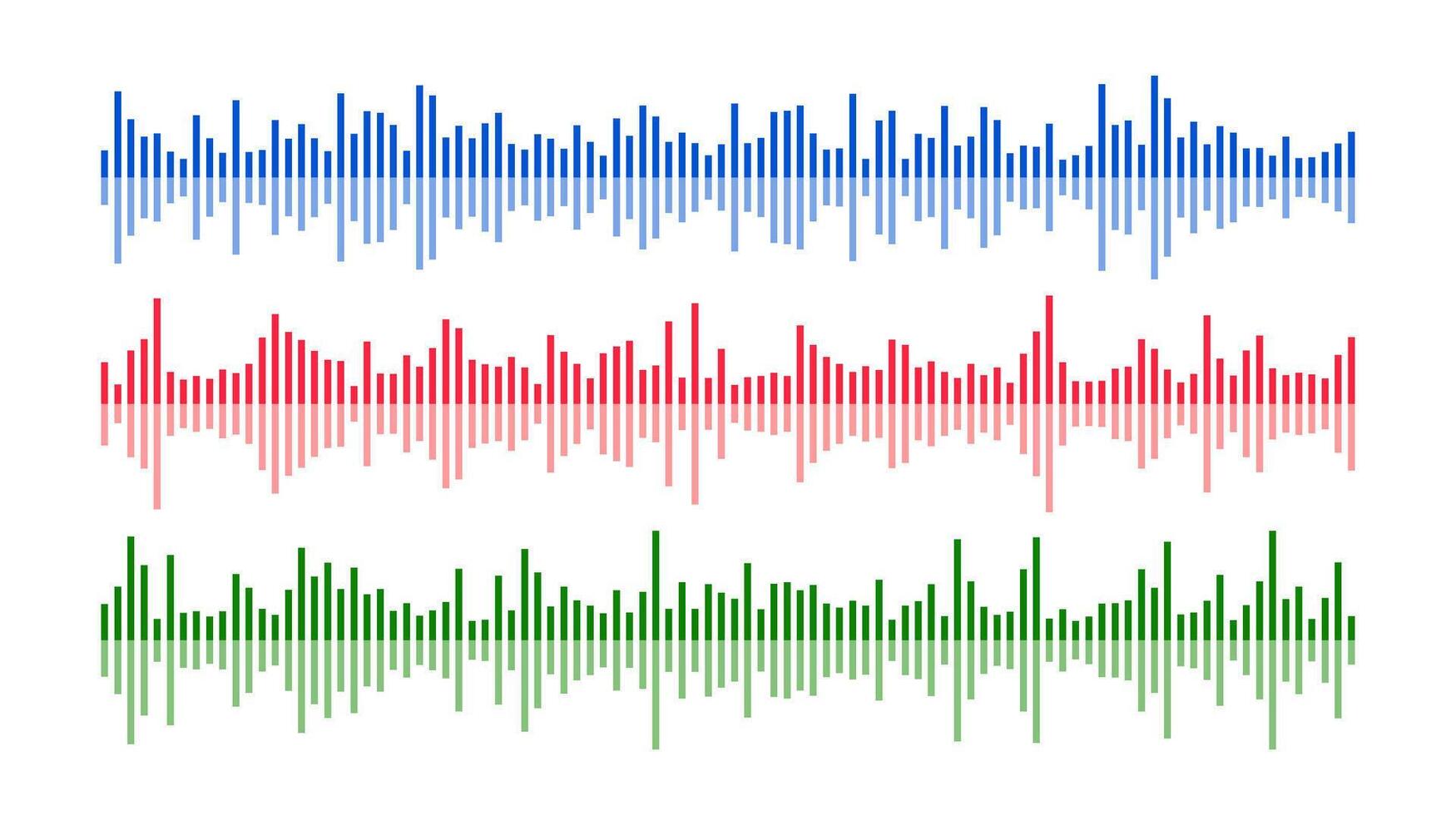 Colored sound wave bars set. Music, podcast, audio track samples or voice messages. Equaliser elements collection. Diagram, chart or signal concepts. vector
