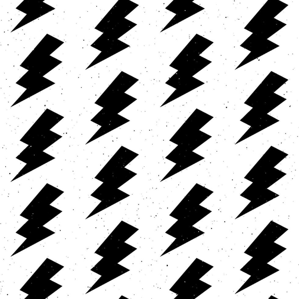 Black lightning bolts seamless pattern. Grunge thunderbolts repeating background. Storm and lightning strikes ornament wallpaper. Energy power or electricity voltage symbols. vector