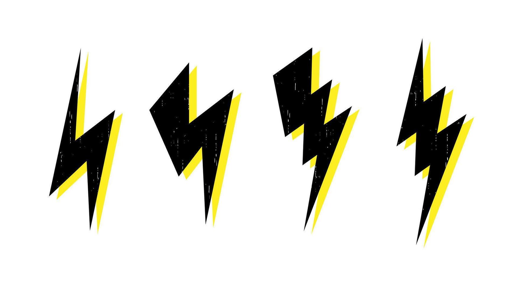 Lightning bolt set. Black and yellow thunderbolt collection. Flash symbols. Lightning strike signs. vector